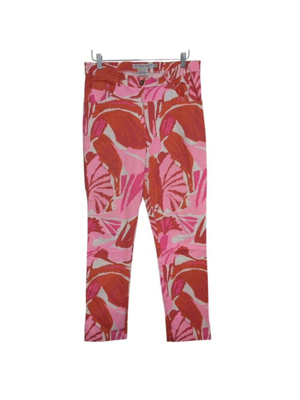 Gretchen Scott Floral Pants Womens Size Large Pink Red Tropical Lightweight